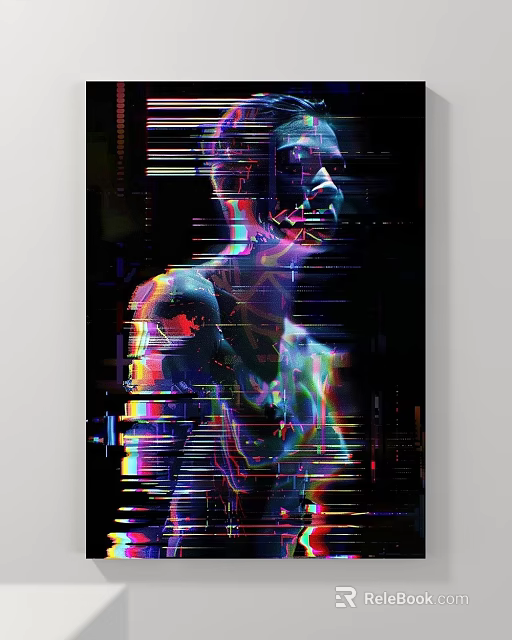 Abstract Painting With Glitch Art Style Neon Colors And Digital Abstract Figure 3d model 