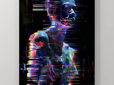 Abstract Painting With Glitch Art Style Neon Colors And Digital Abstract Figure 3d model
