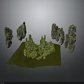 Natural Wood And Stone Decorative Rocks With Moss Covered Surfaces On Green Grass Base