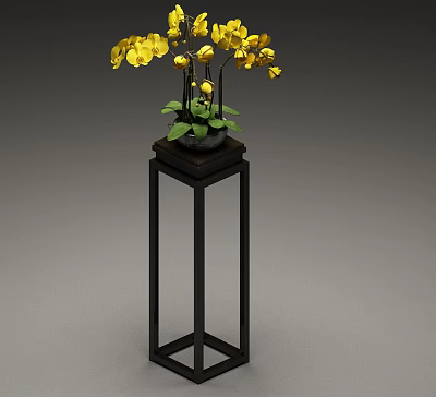 New Chinese Style Potted Plant Antique Frame Potted Plant 3d model