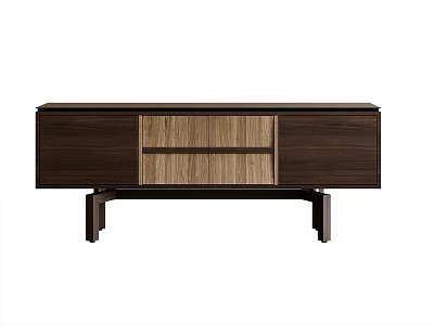 Modern Wooden Console Table With Dark Brown Light Wood Cabinet Doors And Black Leg Design 3d model