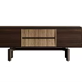 Modern Wooden Console Table With Dark Brown Light Wood Cabinet Doors And Black Leg Design