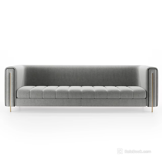 Modern Grey Upholstered Sectional Sofa With Metal Legs And Tufted Design 3d model