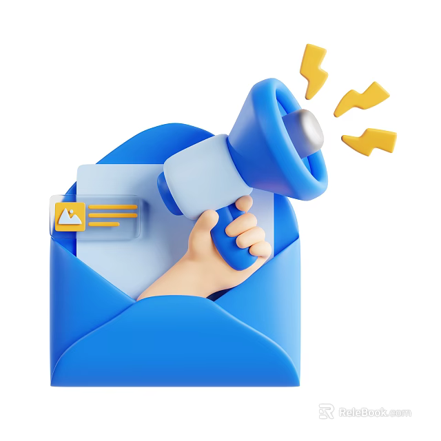 Smart Machine Handling Blue Envelope With Megaphone And Lightning Notifications 3d model