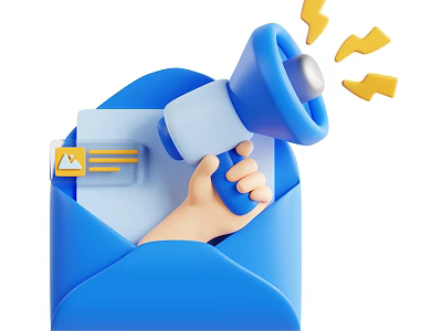Smart Machine Handling Blue Envelope With Megaphone And Lightning Notifications 3d model