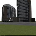 Modern High Rise Office Building With Glass Curtain Walls And Stone Cladding Design