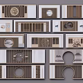 Chinese Style Feature Wall Designs With Wooden Frames And Circular Elements 3d model