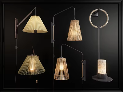 Modern Wall Lamps With Various Designs Woven Shades And Metal Frames For Home 3d model