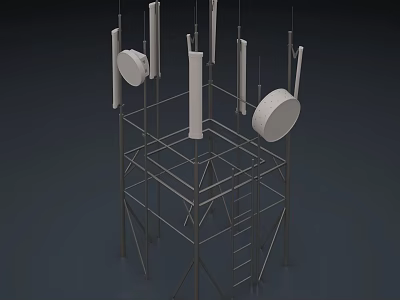 Industrial Equipment Metal Frame Tower Structure With Cylindrical And Disc Shaped Devices 3d model