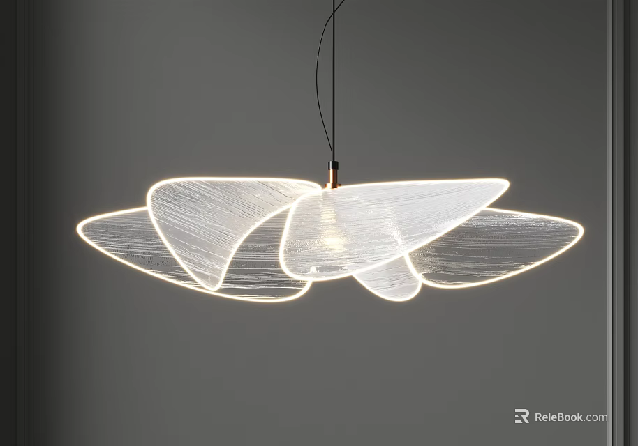 Modern White Leaf Shaped Chandelier Design With Illuminated Petals And Sleek Structure 3d model 