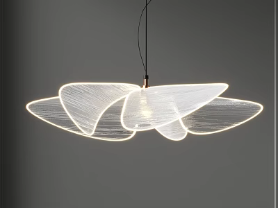 Modern White Leaf Shaped Chandelier Design With Illuminated Petals And Sleek Structure 3d model