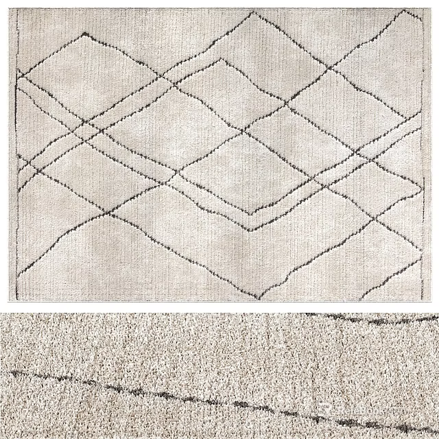 Modern Square Rug with Diamond Pattern Light Gray and Black Lines Soft Texture Home Decor 3d model