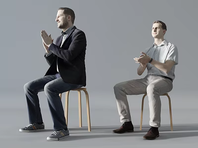 Two Men Clapping While Sitting On Stools In Different Outfits 3d model