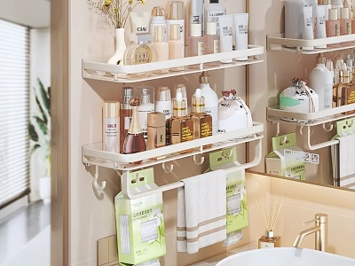 Space Saving Bathroom Accessories With Wall Mounted Shelf Towels And Toiletries Organizer 3d model