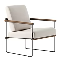 Modern Beige Fabric Single Sofa With Wooden Armrests And Black Metal Frame
