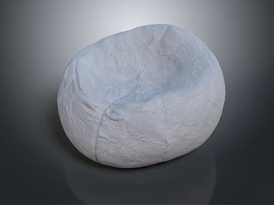 White Soft Bean Bag Chair with Round Wrinkled Fabric on Dark Reflective Surface 3d model