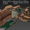 Natural Mountainous Landscape With Dam Structure And Water Reservoir Area