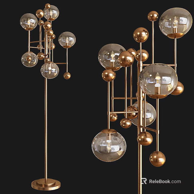 Elegant Gold Metal Floor Lamp With Modern Design And Transparent Glass Balls 3d model 