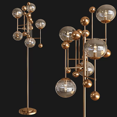Elegant Gold Metal Floor Lamp With Modern Design And Transparent Glass Balls 3d model