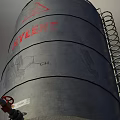 Industrial Commercial Metal Storage Tank With Warning Sign And Chemical Structure