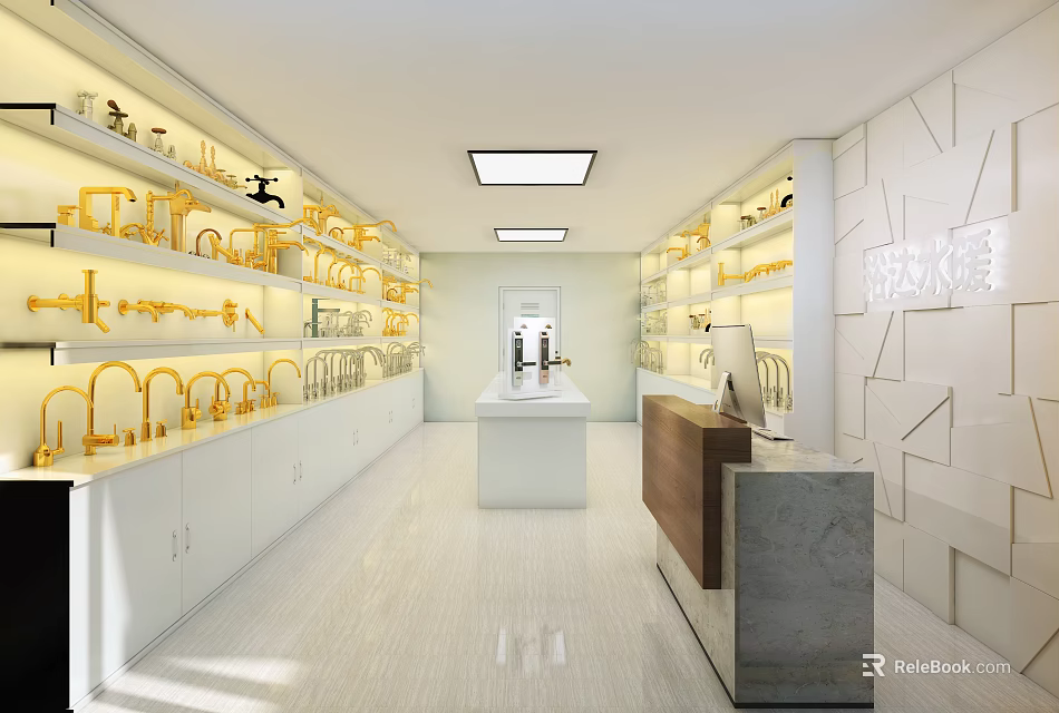 Modern Mall Retail Store Interior With Shelves Product Display And Checkout Counter 3d model 
