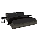 Modern Dark Double Bed With Sleek Frame Plush Blanket And Metal Nightstands 3d model