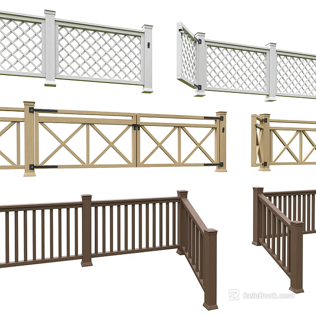 Various Design Styles of Fences with Lattice Crossed Railing and Color Options 3d model 