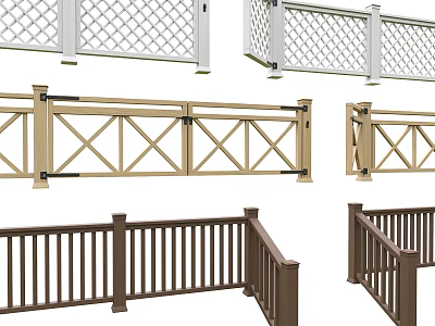 Various Design Styles of Fences with Lattice Crossed Railing and Color Options 3d model