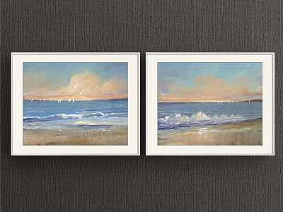 Two Framed Seaside Landscape Paintings With Beach Ocean Waves And Sky 3d model