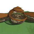 Roadside Facility With Unique Curved Roofs And Wooden Frame Structure In Green Area