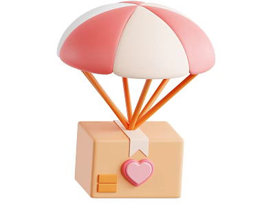 Cute Brown Box With Pink White Parachute Heart Sticker And Yellow Label 3d model