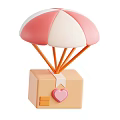 Cute Brown Box With Pink White Parachute Heart Sticker And Yellow Label