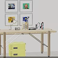Modern Foldable Dining Table With Metal Frame Green Crates And Framed Artworks 3d model