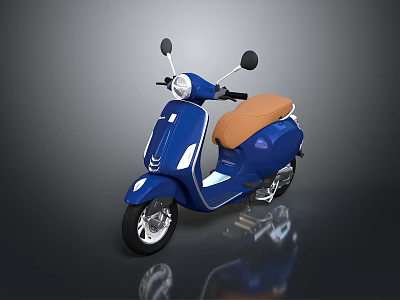 Blue Modern Scooter With Tan Leather Seat Round Headlight And Reflective Surface 3d model