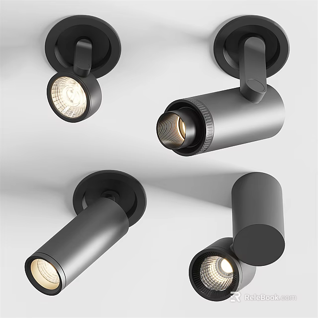 Modern Black Adjustable Downlights And Spotlights For Home Interior Design 3d model 