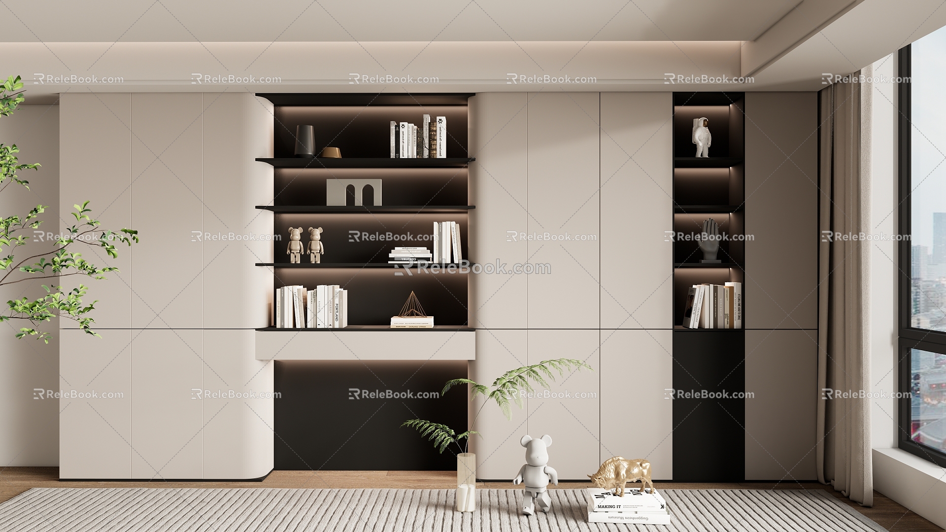 Simple Bookcase High Cabinet Wood Bookcase Open Bookcase Finished Bookcase 3d model