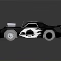 Stylish Black Toy Car With White Skull Flame Design And Reflective Wheels