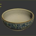Decorative Ceramic Bowl With Blue Floral Patterns Gold Rim And White Interior