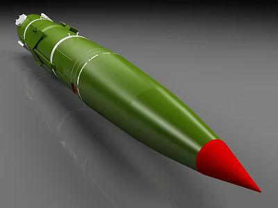 Military Weapon Green Artillery Shell With Red Conical Tip And Smooth Cylindrical Surface 3d model