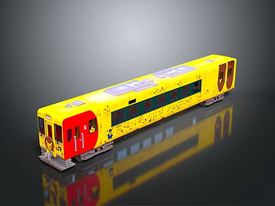 Yellow Scale Train Model With Red Doors Green Windows And Roof Panels 3d model