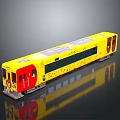 Yellow Scale Train Model With Red Doors Green Windows And Roof Panels