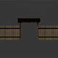 Rustic Wooden Entrance Gate With Side Wooden Fences And Tiled Roof Canopy
