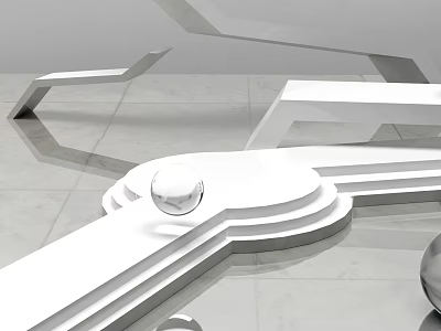 Abstract White Geometric Structure With Reflective Surface And Metal Sphere Accent 3d model