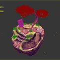 Cartoon Style Floating Island Scene With Green Tree Small Building And Stone Path