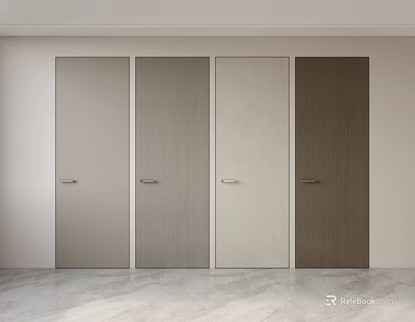 Modern Hinged Doors With Different Colors Wooden Texture And Metal Handles For Interior Design 3d model 