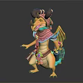 Colorful Fantasy Game Character With Horns Pink Scarf Wings And Decorative Belt