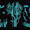 Creative Circuit Board Pattern Wall Decor With Tree Shape And Blue Background