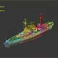 Detailed Model Warship With Orange Hull White Superstructure And Deck Details