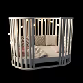 White Round Guardrail Kids Bed With String Lights Patterned Pillows And Pink Blanket