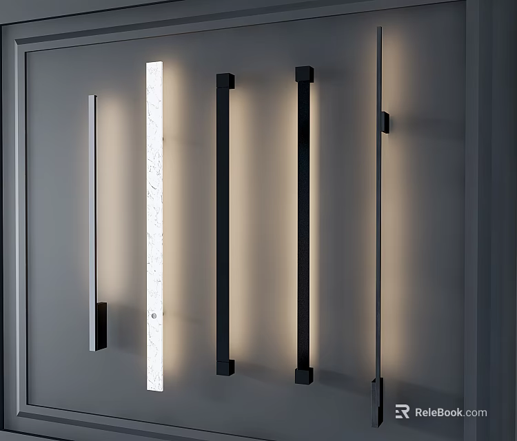 Modern Minimalist Wall Sconces With Sleek Vertical Metal Frame And Soft Lighting 3d model 